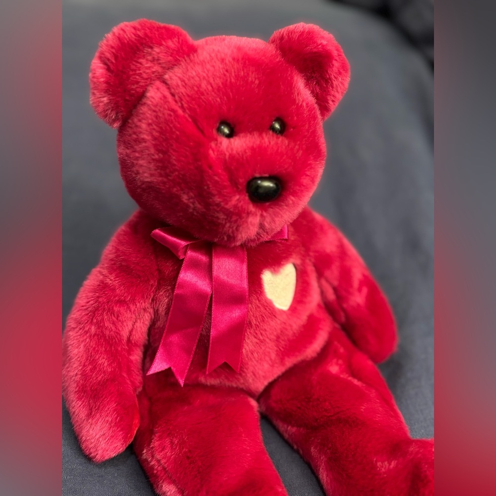 ❤️ TY 14” 2001 Beanie Buddies Bear - Valentina Pink w/ White Heart